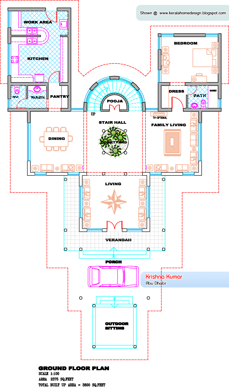 Kerala villa  plan  and elevation 3800 Sq Feet home 