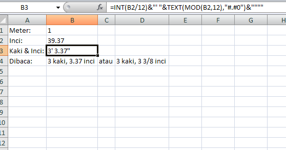 Rumus Excel Konversi Ukuran Meter Ke Kaki Inci