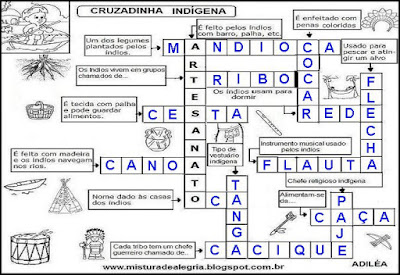 Palavra cruzada indígena,dia do índio