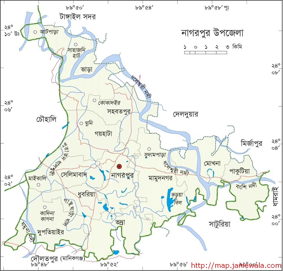 নাগরপুর উপজেলা মানচিত্র, টাঙ্গাইল জেলা, বাংলাদেশ