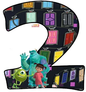Alfabeto de Mike, Sully y Boo con las Puertas de Monsters S. A. 