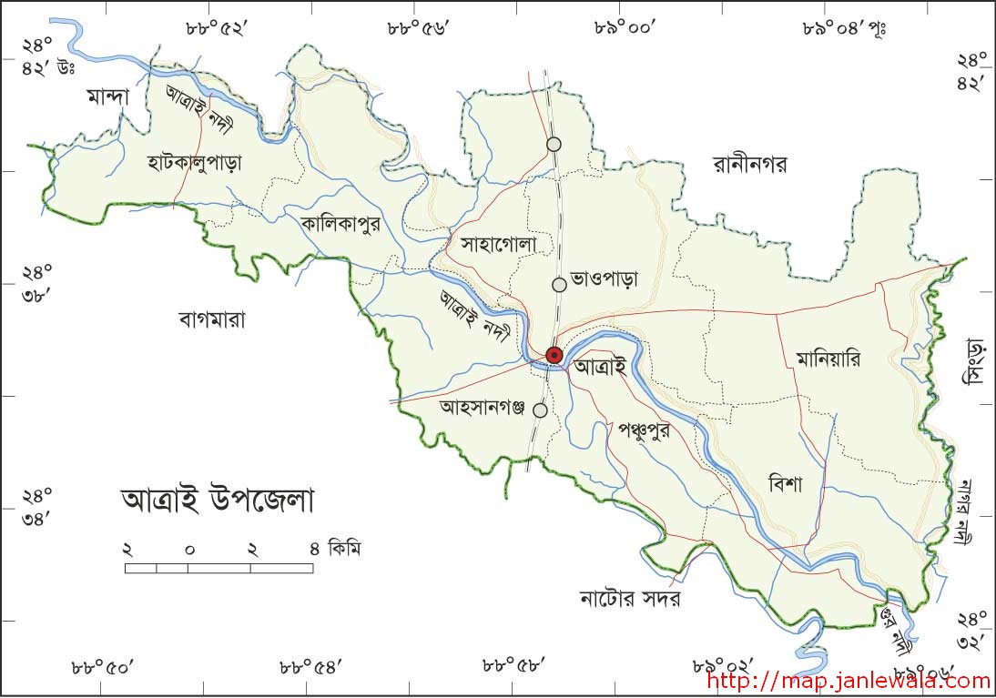 আত্রাই উপজেলা মানচিত্র, নওগাঁ জেলা, বাংলাদেশ