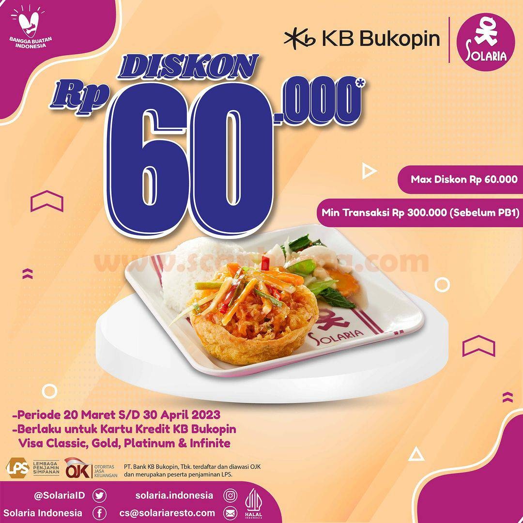 Promo SOLARIA Diskon Rp 60.000 dengan Kartu Kredit KB BUKOPIN