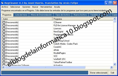 Limpieza del registro con RegCleaner