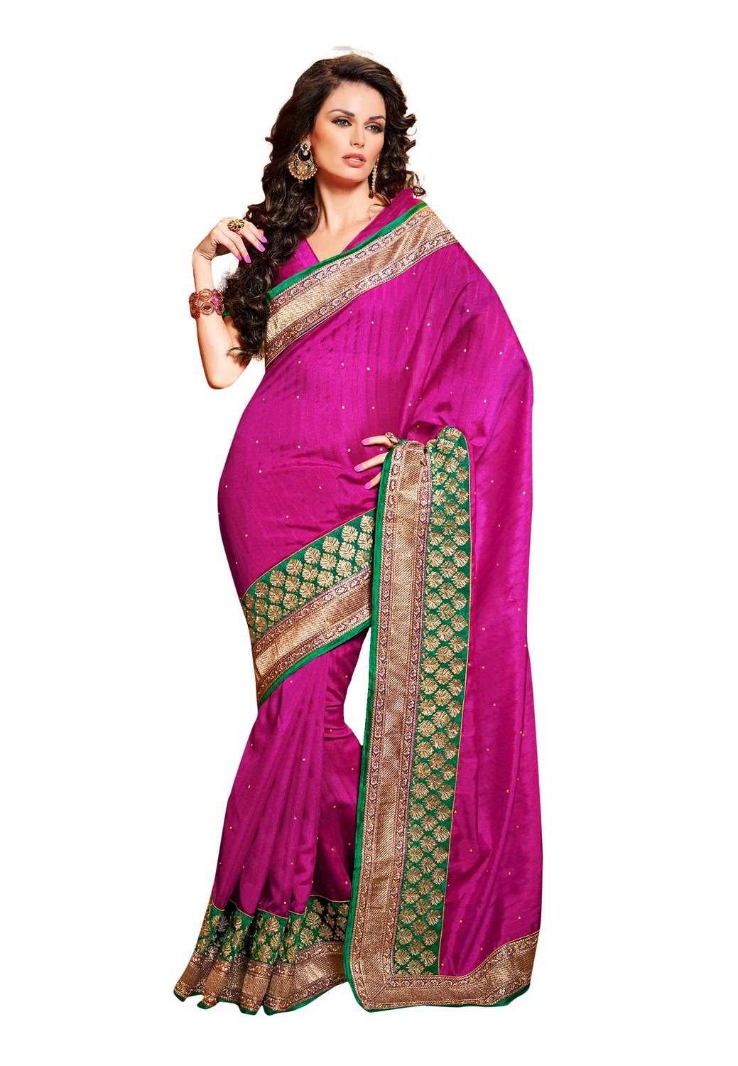 Rani color with green border bhagalpuri Silk Saree