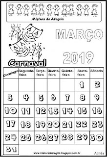 Calendário março 2019 para colorir