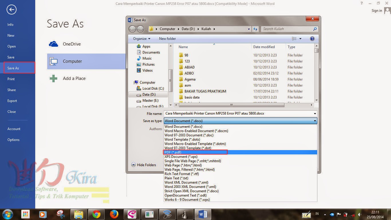 Wd-Kira, Cara Mudah Merubah File Document Word Menjadi File PDF, Cara merubah format word menjadi PDF, PDF Converter terbaru 2014
