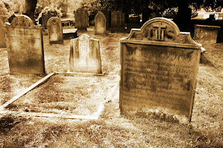 Old gravestones in a cemetery