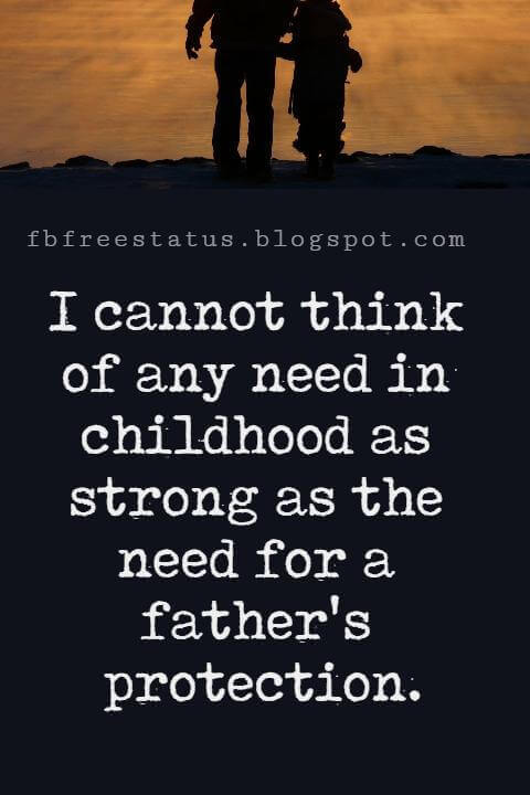 Fathers Day Inspirational Quotes, "I cannot think of any need in childhood as strong as the need for a father's protection." - Sigmund Freud