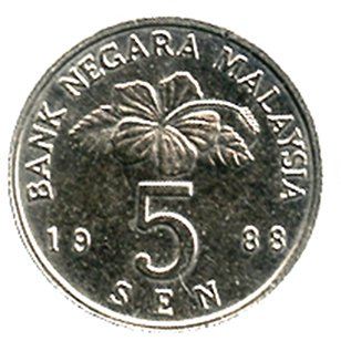 5 sen 1988 Bunga  Raya dilelong di Singapura Malaysia Coin