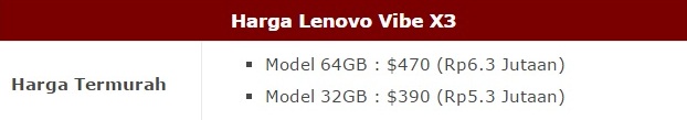 Harga HP Lenovo Vibe X3 Tahun 2017 Lengkap Dengan Spesifikasi, RAM 3G, GPU Adreno 418, Kamera Utama 21 MP