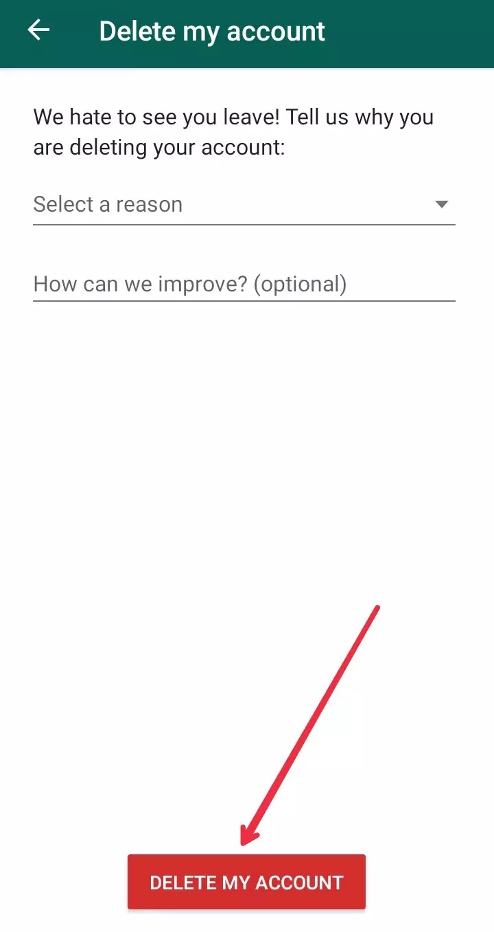 WhatsApp left reason and delete my account