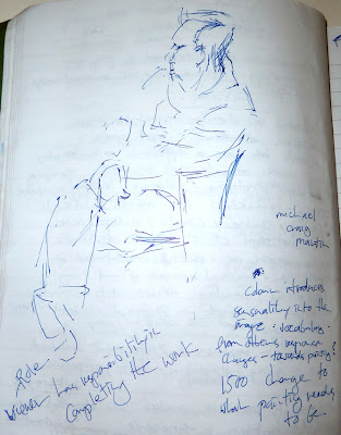 Michael Craig Martin talking at the National Gallery -pencil on notepad