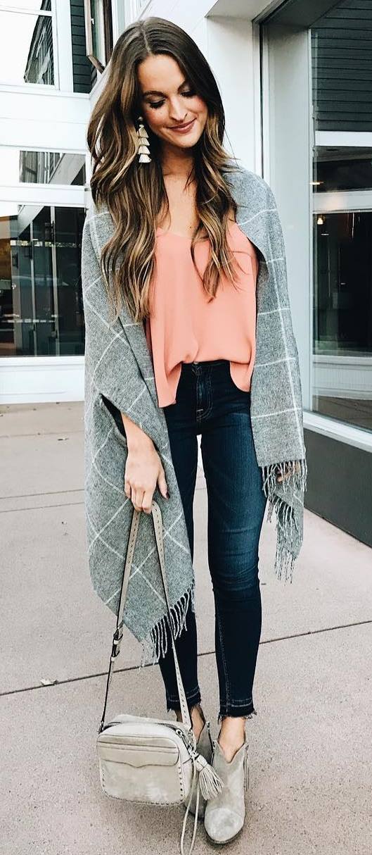 beautiful fall outfit / palid poncho + top + bag + skinnies + boots