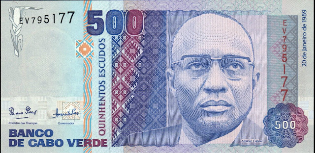 Currency of Cape Verde 500 Escudos banknote 1989 Amilcar Cabral