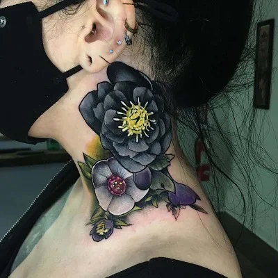 Colorful Flower Tattoo Neck Tattoo ideas