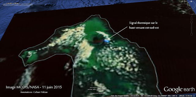 Signal thermique du à l'éruption du volcan Wolf, 11 juin 2015