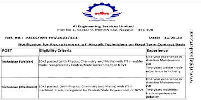 ITI Technician Welder and  Machinist Jobs in Air India Engineering Services Limited