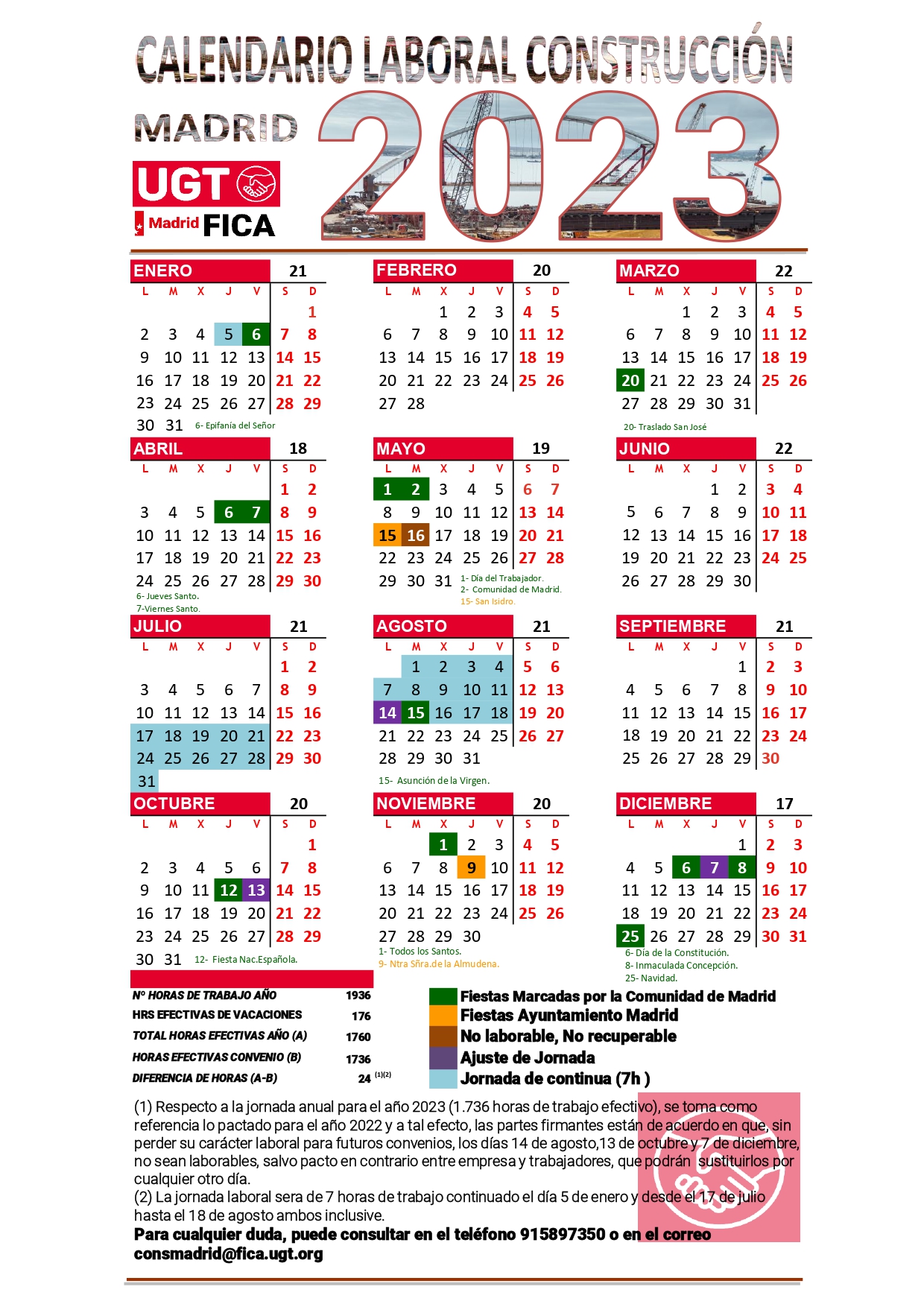 calendario laboral de la construcción 2023 ugt