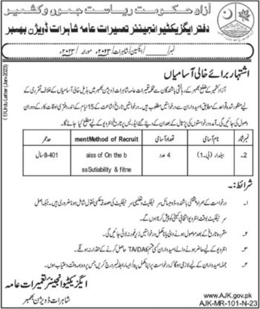 Latest Highways Division Labor Posts Bhimber 2023