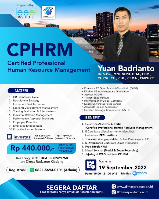 WA.0821-5694-0101 | Certified Professional Human Resource Management (CPHRM) 19 September 2022