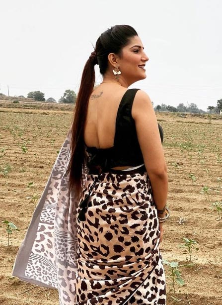 sapna choudhary backless saree hot haryanvi actress