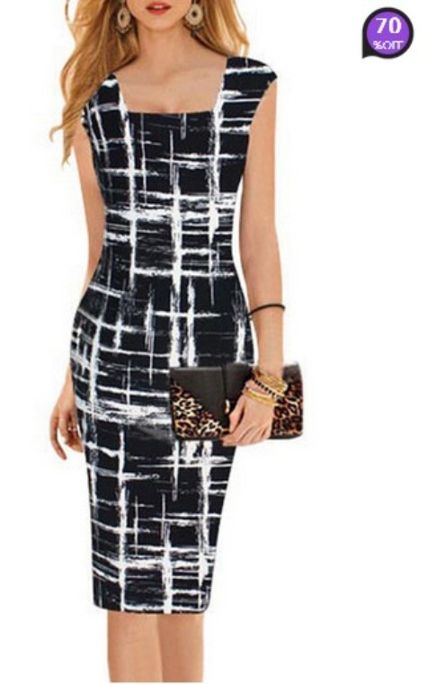 Boat Neck Print Bodycon Dress (Price:$ 12.75) 