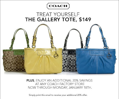 ... Coach Factory stores in US, Canada and Puerto Rico only. One time use