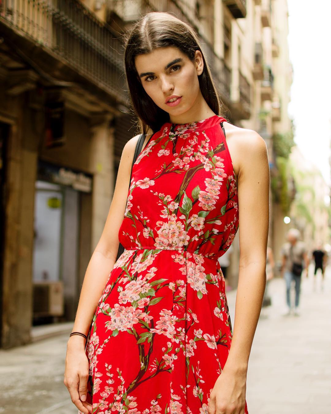 Rym Gallardo – Most Cute Trans Model in Red Floral Dress Instagram