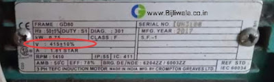 Name plate of 0.75kw Crompton Greaves 3phase Induction Motor -2