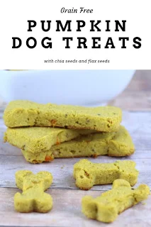 This easy dog treat recipe is grain free with coconut flour. This is great if your dog has allergies or a wheat intolerance. It has pumpkin, peanut butter, chia seeds,  flax seeds, and coconut oil. It has no egg and no flour. Get step by step instructions for this flourless homemade healthy dog treat. Your dog will be happy with these home made DIY all natural soft treats. #dogtreat #recipe #pumpkin #grainfree