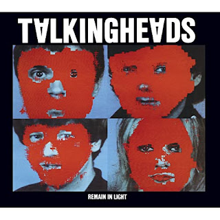 Remain in Light album cover 2 x 2 square of band photos with faces pixelated in red