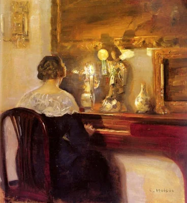A Lady Playing the Spinet painting Carl Vilhelm Holsoe