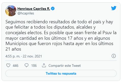 CARAETABLA | Henrique Capriles Radonski feliz por la victoria que obtuvo en las elecciones fraudulentas