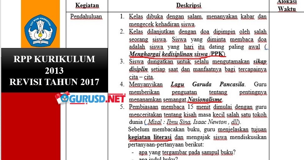 Contoh RPP Kurikulum 2013 Revisi Tahun 2017  Kurikulum 2013 Revisi