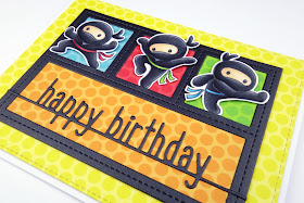 Colourful ninjas birthday card, using Ninja stamps from CC Designs