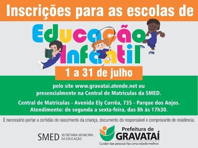 GRAVATAÍ | Estão abertas as inscrições para escolas da Educação Infantil