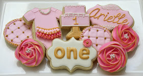 ruffle, lace, pearl cookies, girly first birthday party cookies