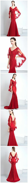 Red-sheer-sleeve-long-events-prom-dress  