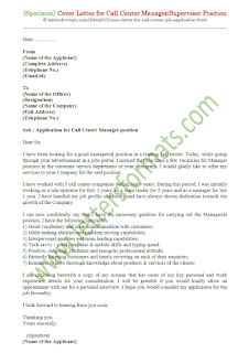 sample cover letter for call center manager position