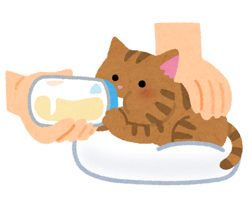 哺乳瓶でミルクを飲む子猫のイラスト うつ伏せ かわいいフリー素材集 いらすとや