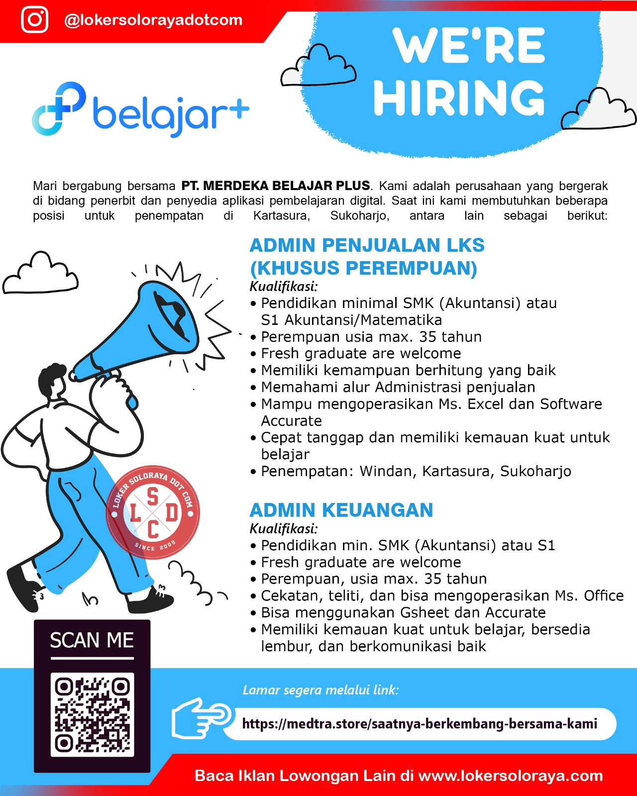 Loker PT Merdeka Belajar Plus Sukoharjo Admin Penjualan LKS, Admin Keuangan, dll