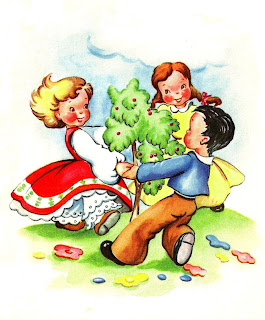 children playing tree flower image illustration