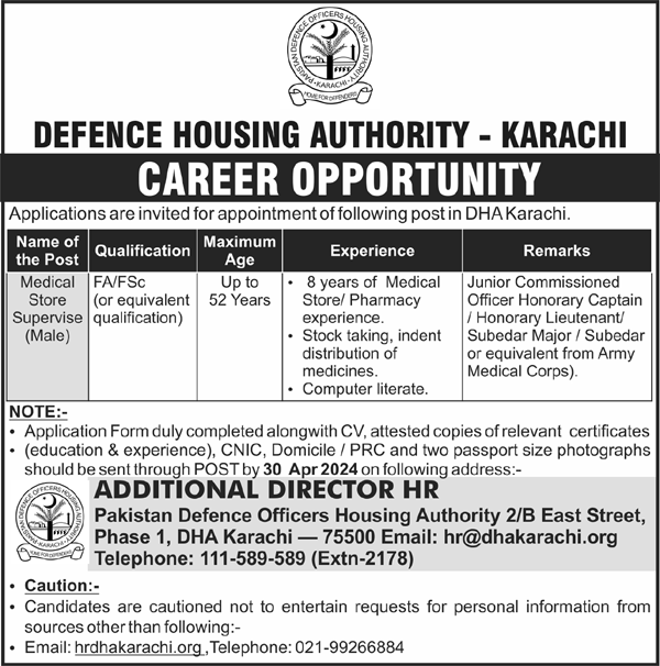 Defence Housing Authority DHA Medical Jobs In Karachi 2024