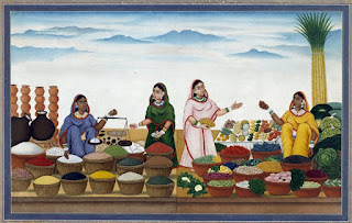 Shiva Dayal Lal, Women Selling Produce, opaque watercolor on paper, Patna Kalam