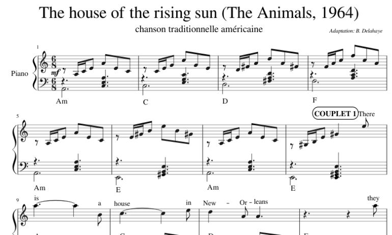 House Of The Rising Sun Piano Sheet Music Free Download PDF