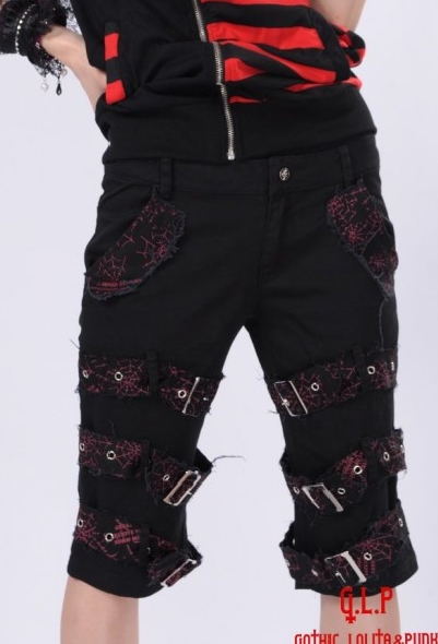 Black Buckle Belts Short Punk Pants for Women