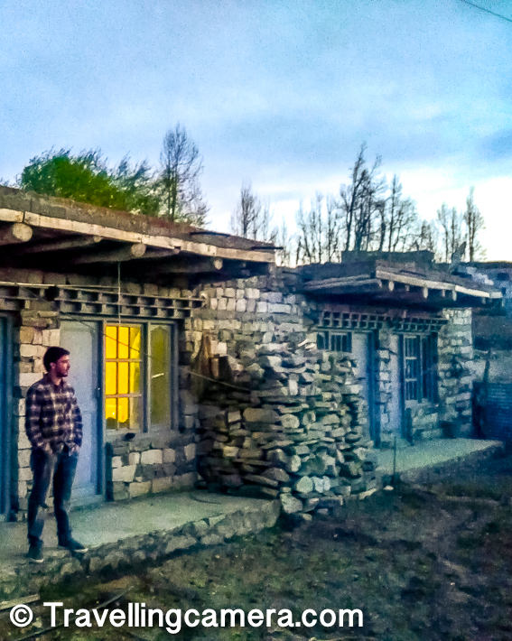 Above photograph shows backyard of our rooms in Amar Home Stay at Nako Village in Spiti Valley. Whole place was built with stones and wood. Sunset from our backyard was beautiful and the surrounding area had agricultural land with peas and potato fields.