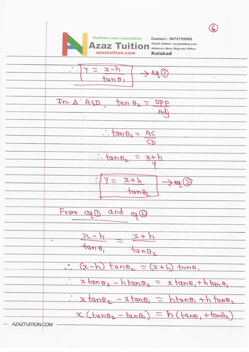 TN Samacheer 10 Maths Trigonometry Chapter 6 Hand Written Solution