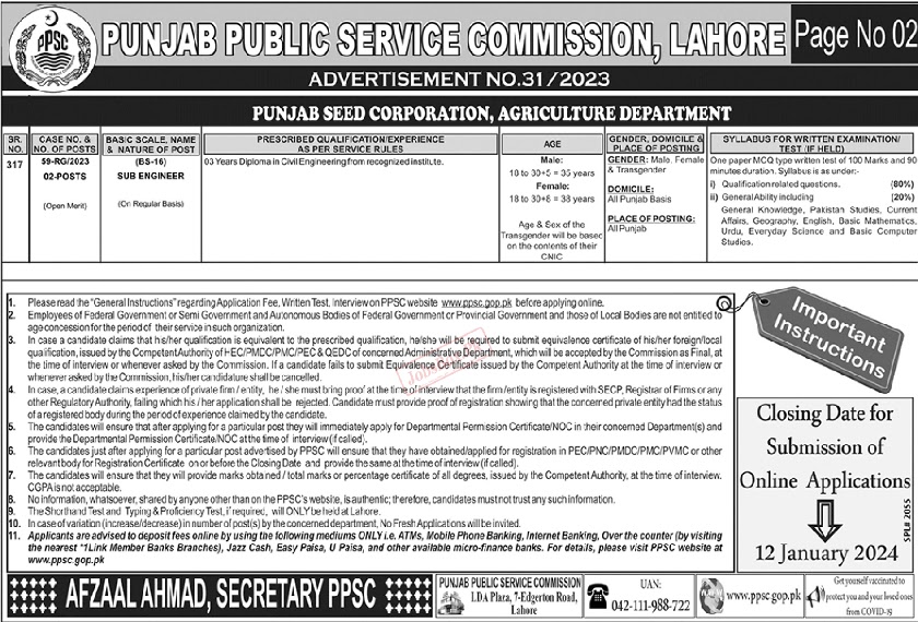 Punjab Public Service Commission PPSC Jobs 2023 - Latest Advertisement